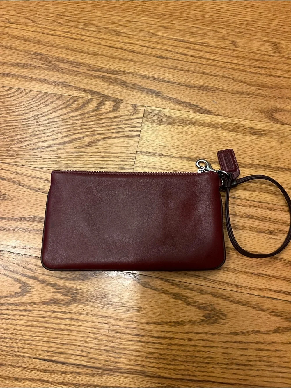 Coach Burgundy Leather Wristlet with Buckle Accent